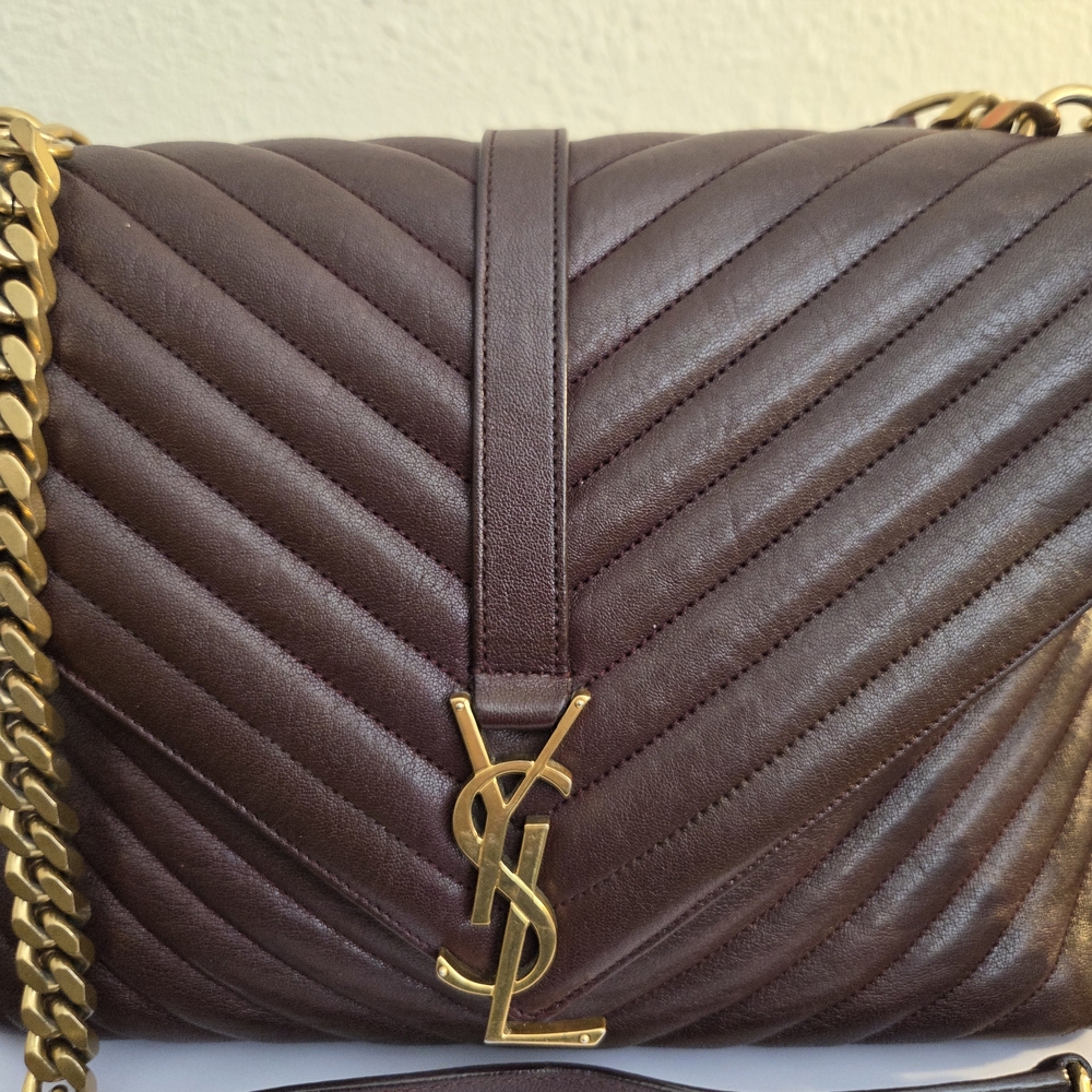 YVES SAINT LAURENT Cassandra Envelope Bag Authentic Burgundy Leather